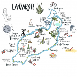 mapa de Lanzarote en dibujo